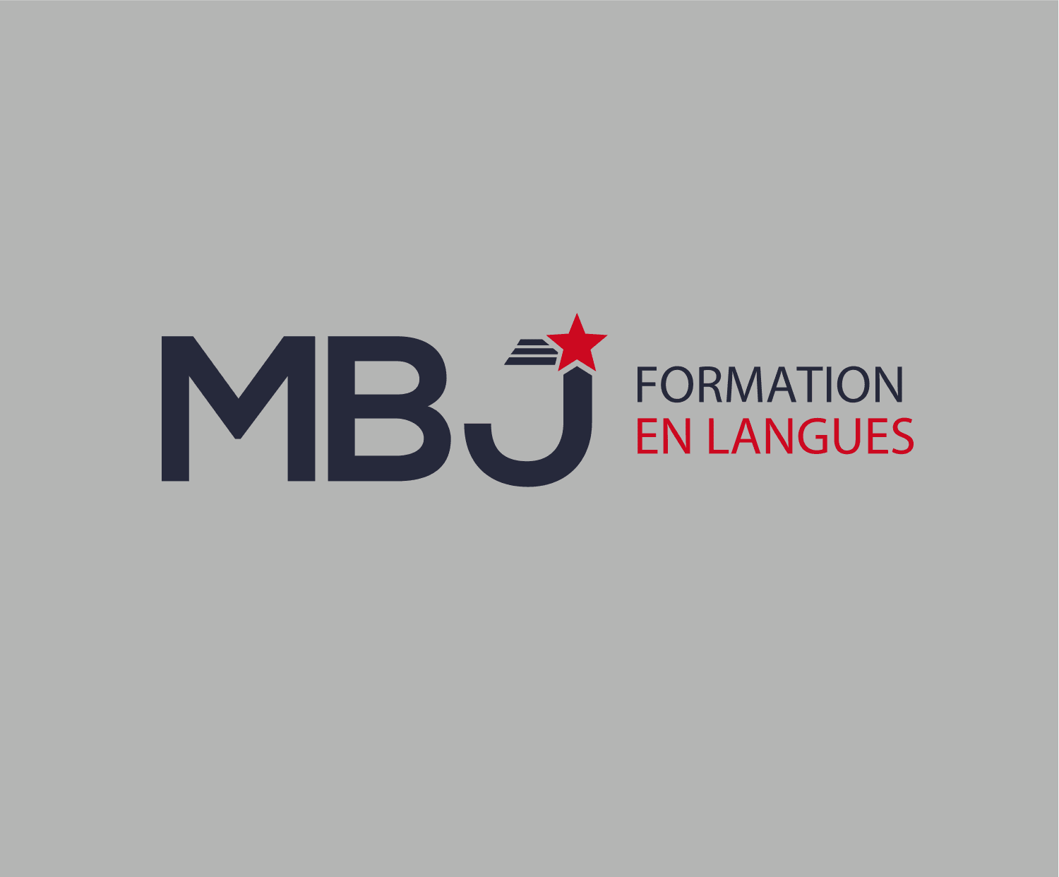 Logotype MBJ Formation en Langues — monogramme bleu marine ponctué d'une étoile rouge, mention « formation en langues » bichrome.